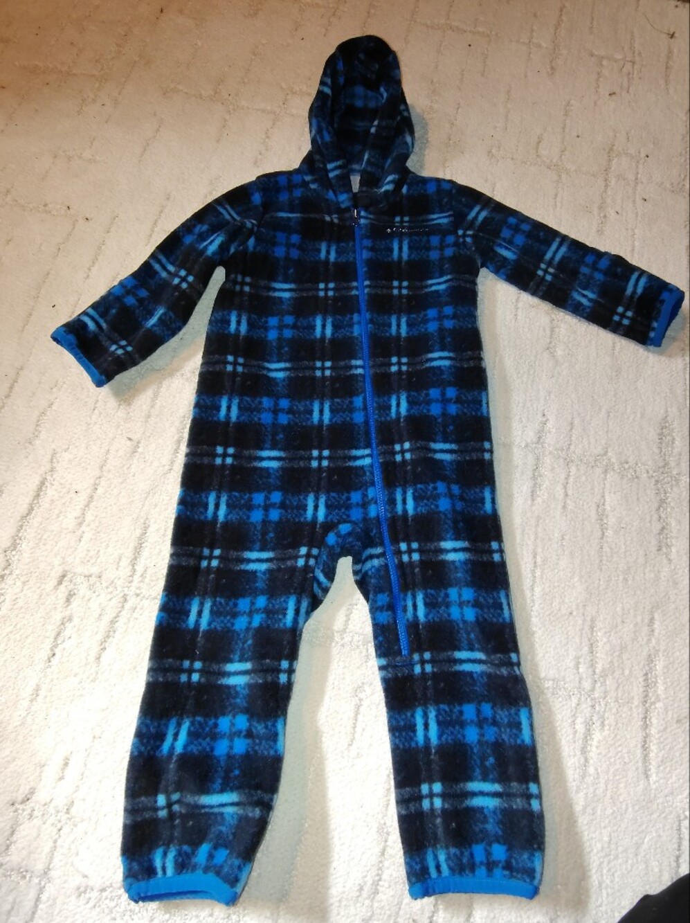 Columbia Blue and Black Plaid Hooded Fleece One-Piece